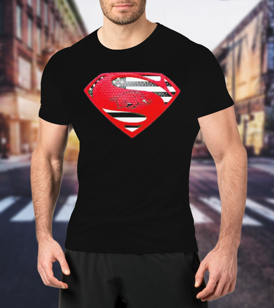 Arkansas Razorbacks Superman Logo With USA Flag Colors T-Shirt