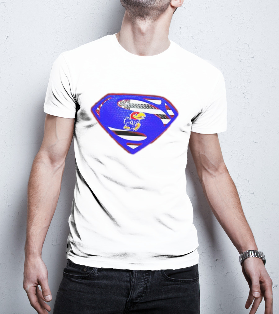 Kansas Jayhawks Superman Logo With USA Flag T-Shirt