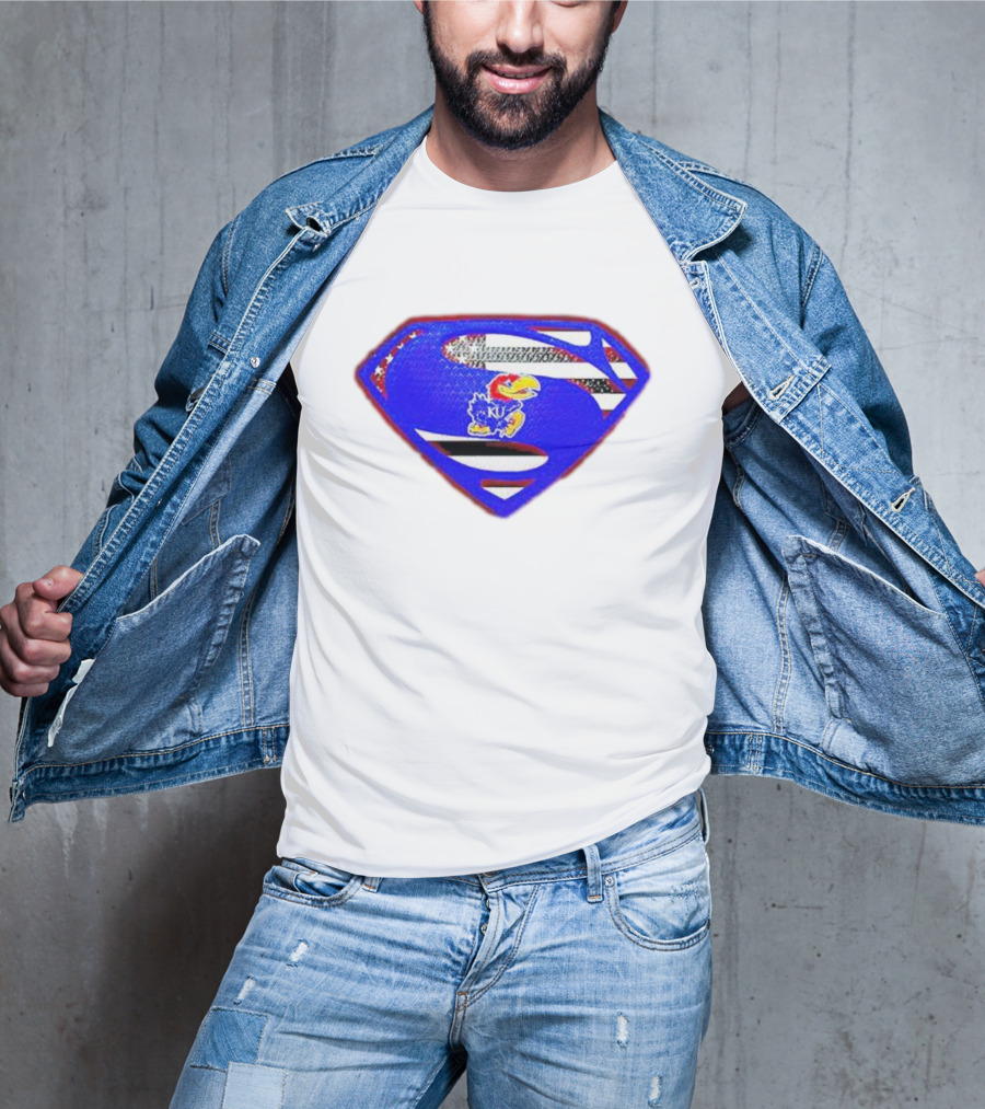 Kansas Jayhawks Superman Logo With USA Flag T-Shirt