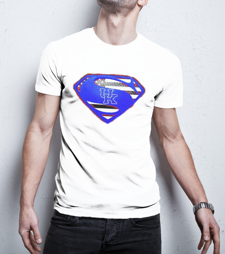 Kentucky Wildcats Logo USA Flag Superman Shield T-Shirt