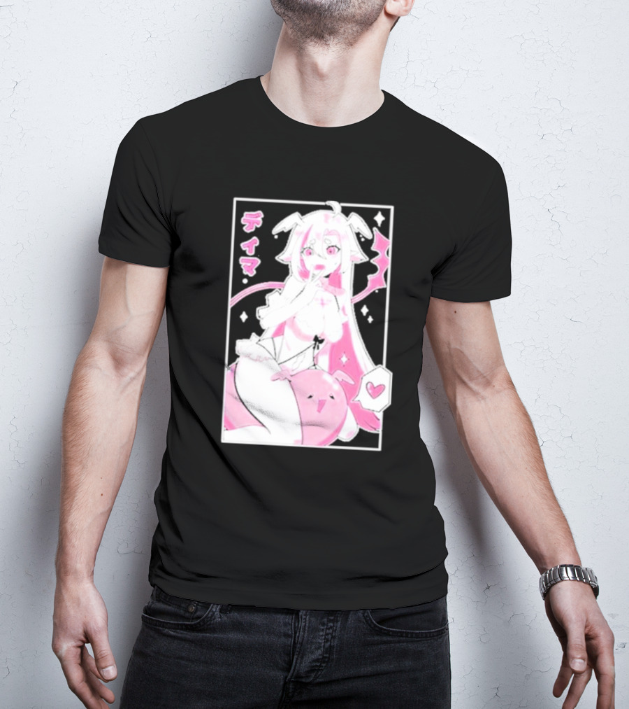 Uwumarket Dimatheduchess Thigh Love Pink Anime Character With Heart And Japanese Text T-Shirt