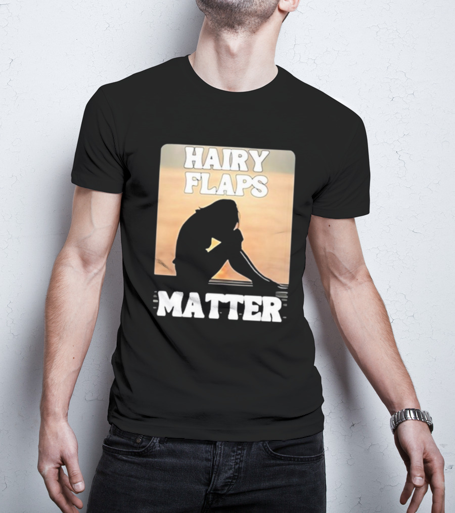 Hairy Flaps Matter Silhouette On Beach Background T-Shirt