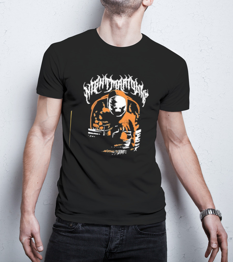 Nightmarionne Horror Puppet Creepy Mask Orange Black T-Shirt