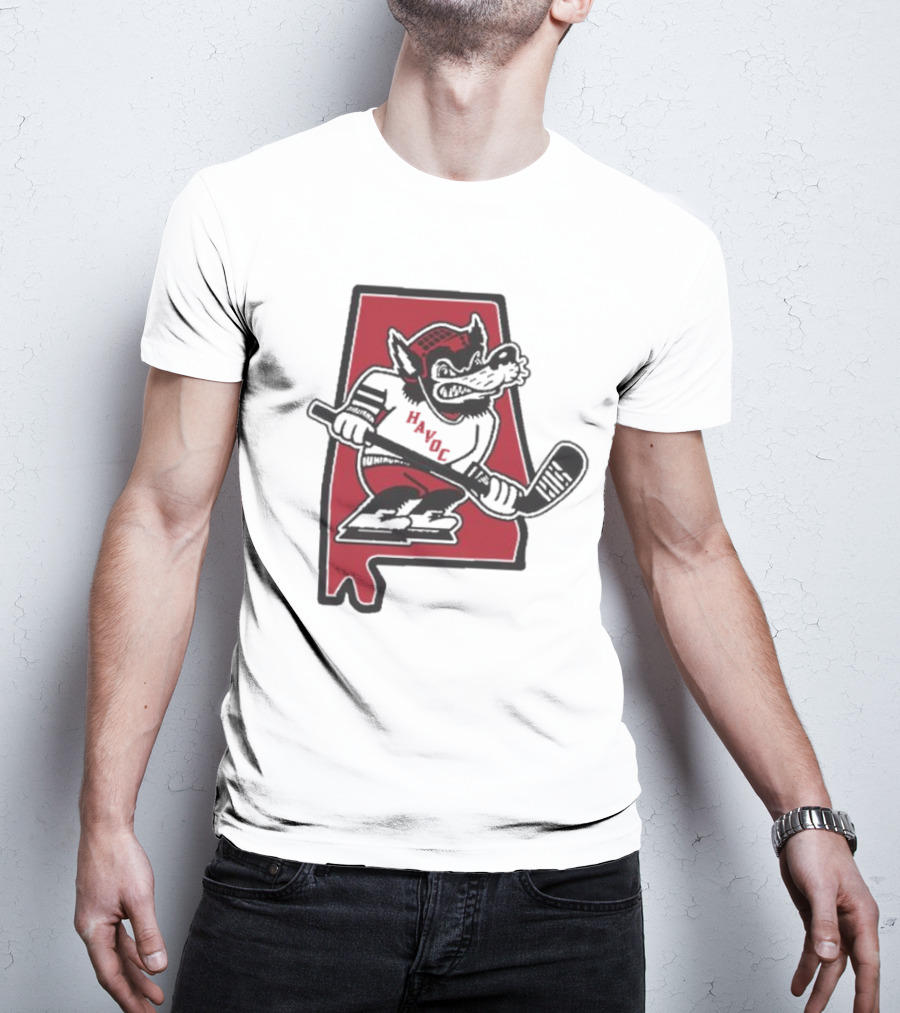 Havoc Retro Wolf Hockey Red Alabama Outline T-Shirt