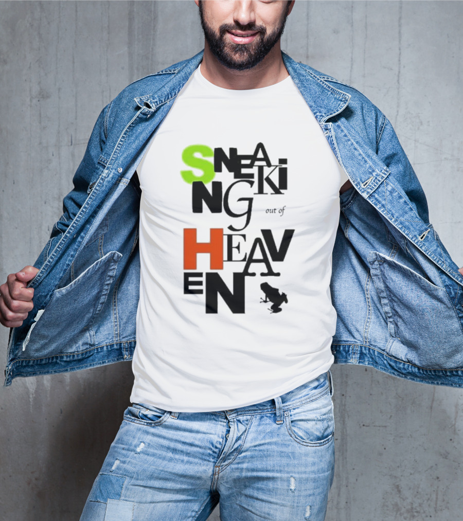 Sneaking Out Of Heaven Frog In Neon And Orange Letters T-Shirt