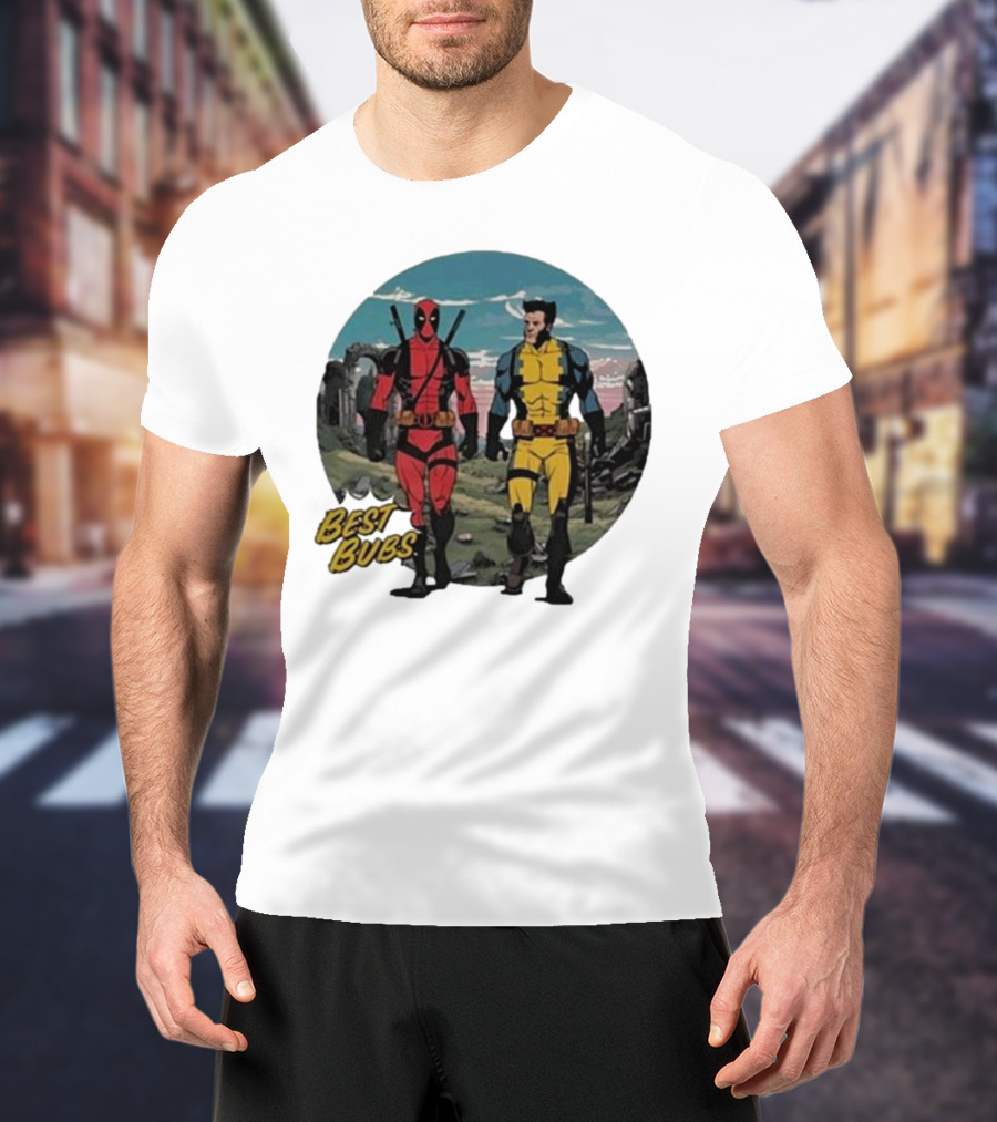 The Streamr Nerdriot Best Bubs Deadpool Wolverine Walking Scene T-Shirt