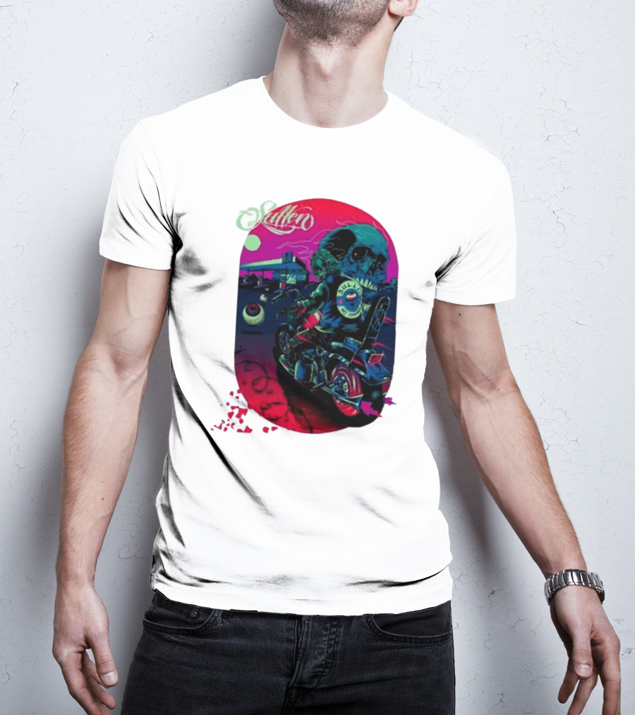 Tkslowskill Sullen Skull Rider Neon Vibes T-Shirt