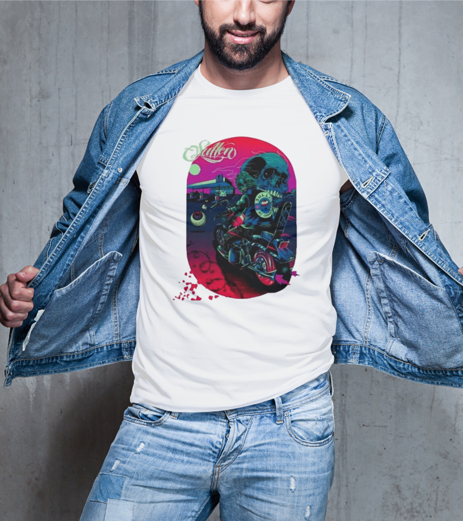 Tkslowskill Sullen Skull Rider Neon Vibes T-Shirt