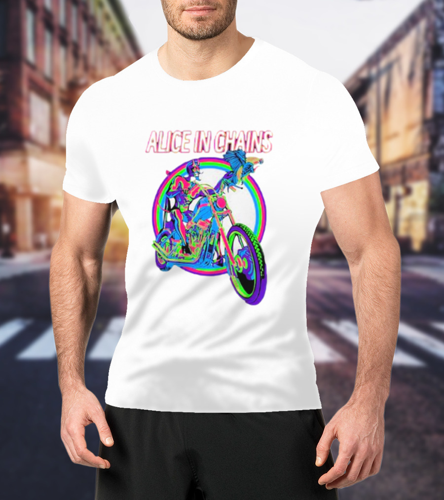 Alice In Chains Psychedelic Devil On Chopper With Bird T-Shirt
