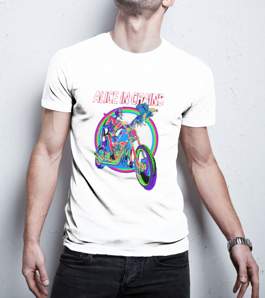 Alice In Chains Psychedelic Devil On Chopper With Bird T-Shirt