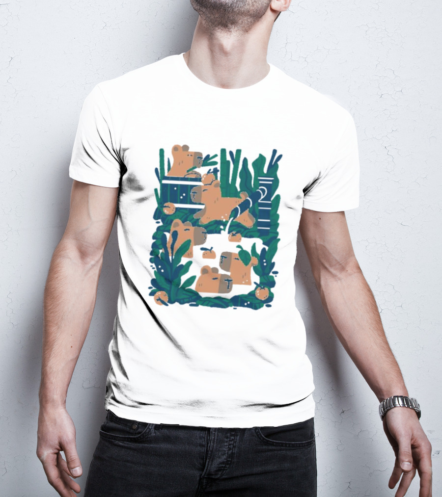 Bamboo Bath Bear Family Relaxing Amidst Greenery T-Shirt