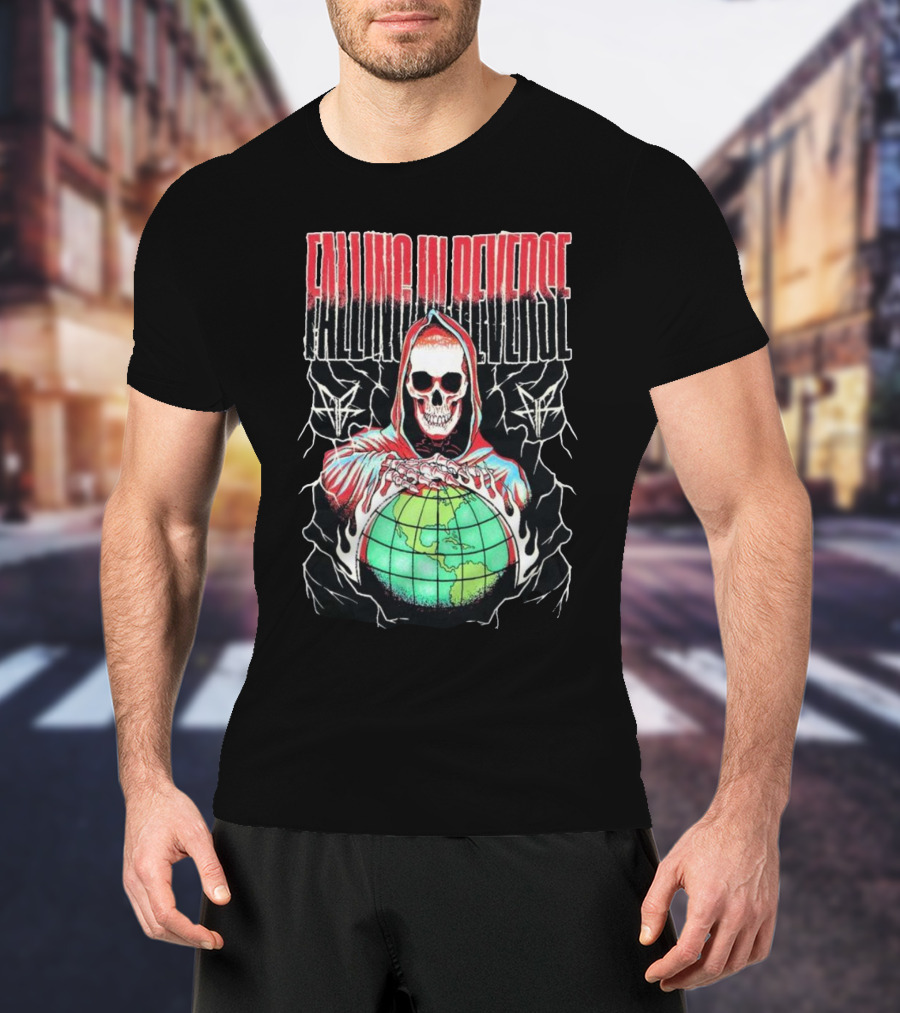 Falling In Reverse Skull Hood Globe T-Shirt
