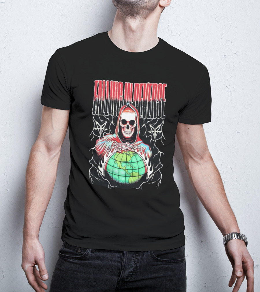 Falling In Reverse Skull Hood Globe T-Shirt