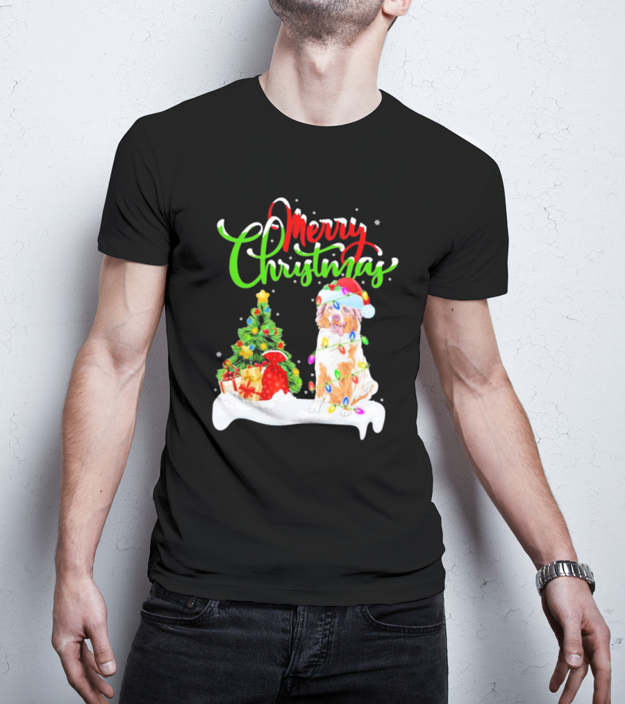 Merry Christmas Santa Australian Shepherd Dog Xmas Decorations T-Shirt