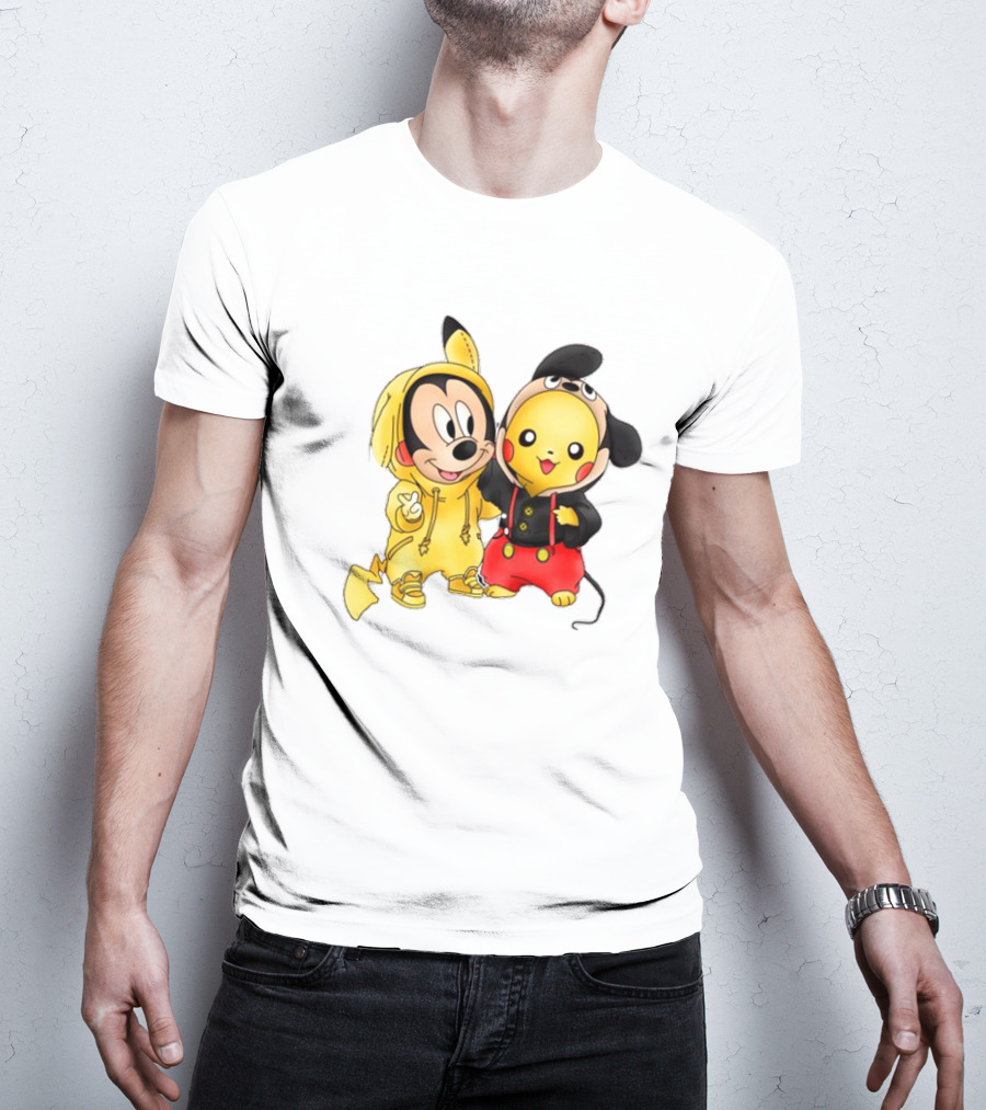 Pikachu Pokemon Mickey Mouse Crossover Fan T-Shirt