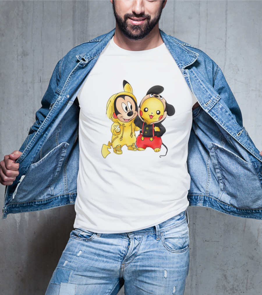 Pikachu Pokemon Mickey Mouse Crossover Fan T-Shirt