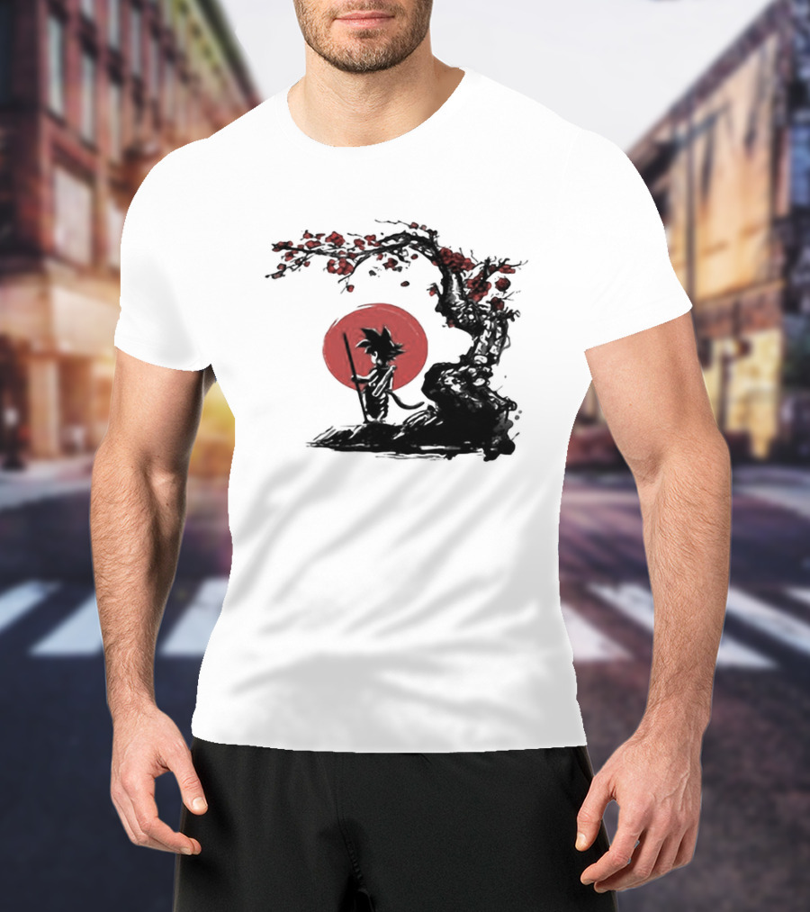 Son Goku Saiyan Solitude Beneath Cherry Blossom And Sun T-Shirt