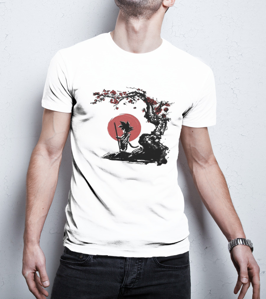 Son Goku Saiyan Solitude Beneath Cherry Blossom And Sun T-Shirt