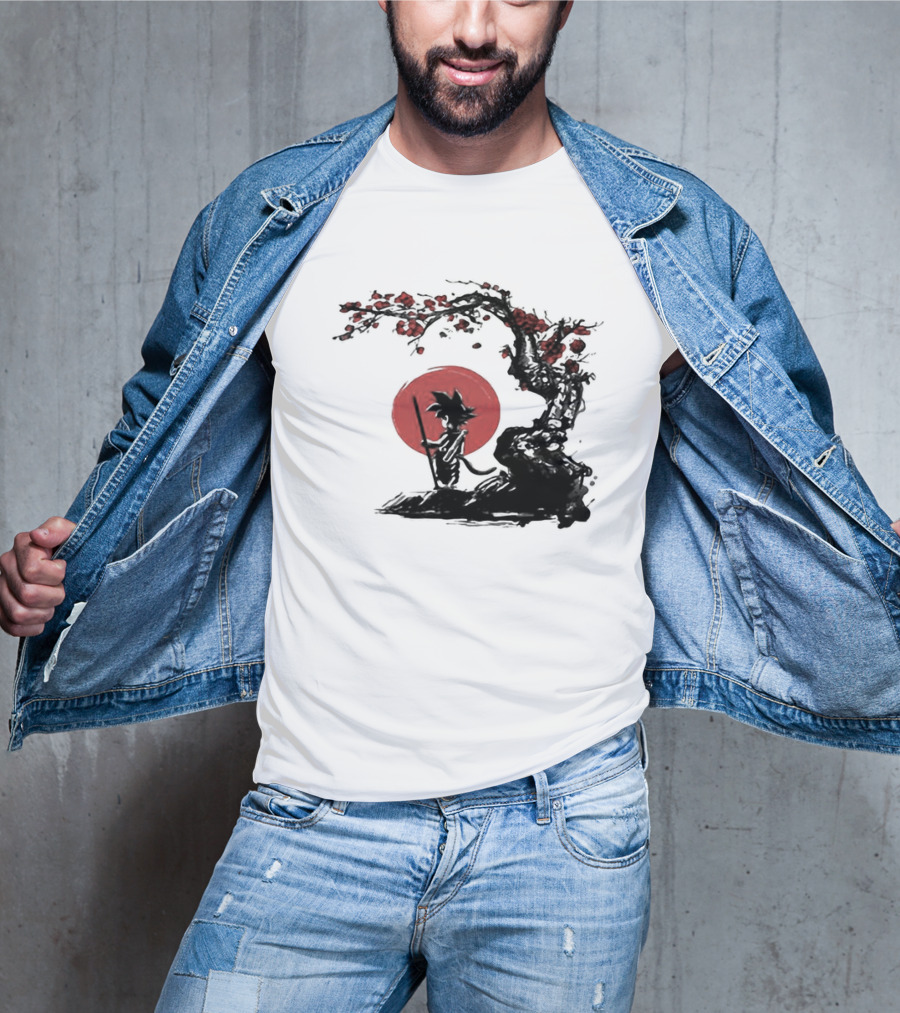 Son Goku Saiyan Solitude Beneath Cherry Blossom And Sun T-Shirt
