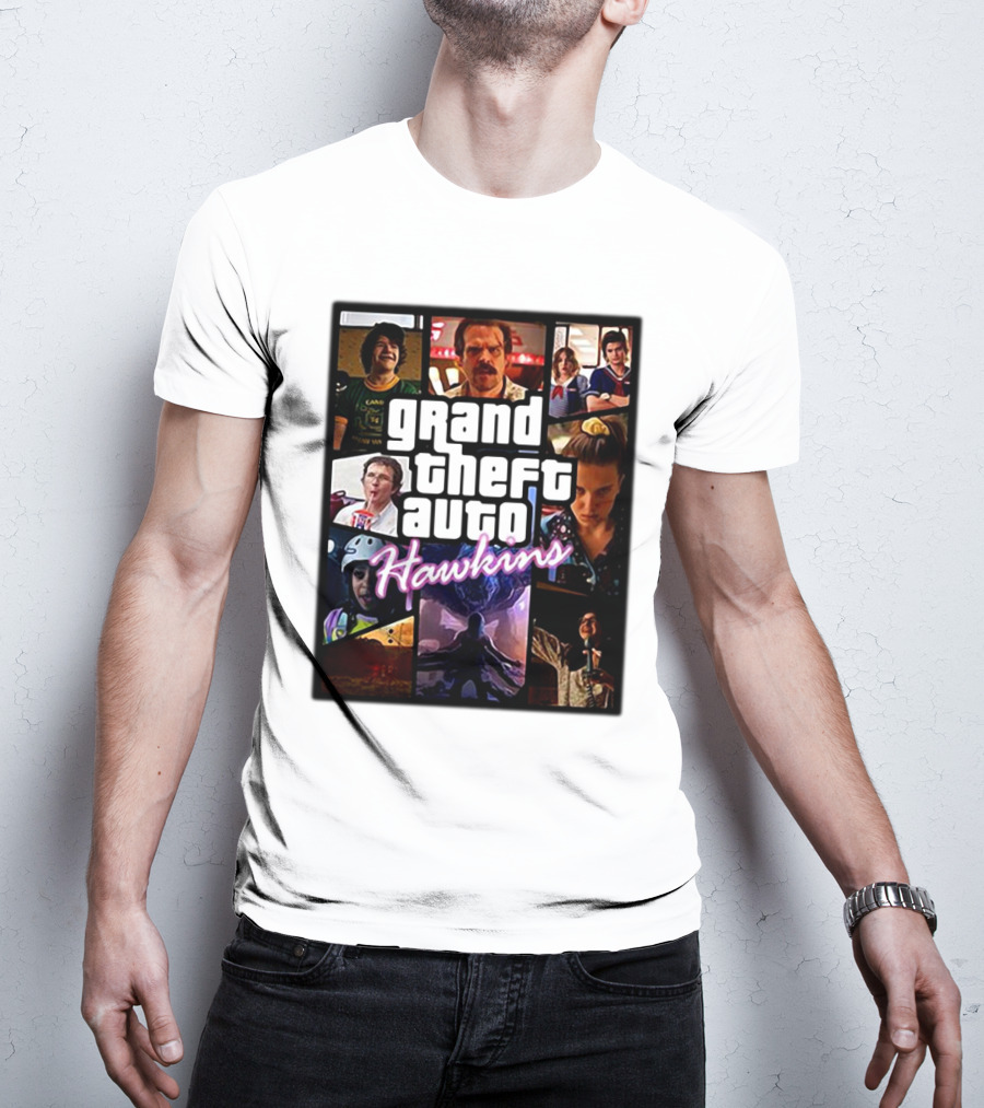 Stranger Things 3 Grand Theft Auto Hawkins Vintage Style Collage T-Shirt