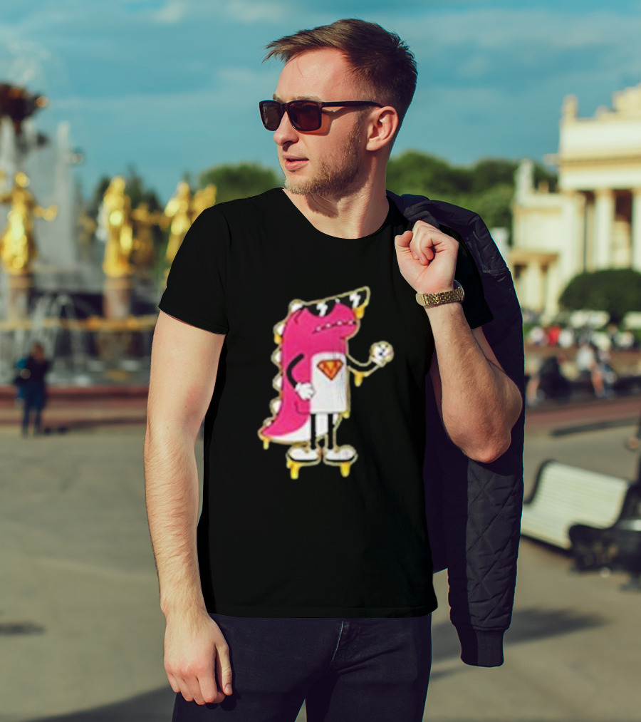 Mikina Mattem Dino Cartoon Character With Sunglasses And Superhero Emblem T-Shirt