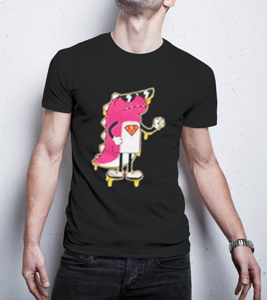 Mikina Mattem Dino Cartoon Character With Sunglasses And Superhero Emblem T-Shirt