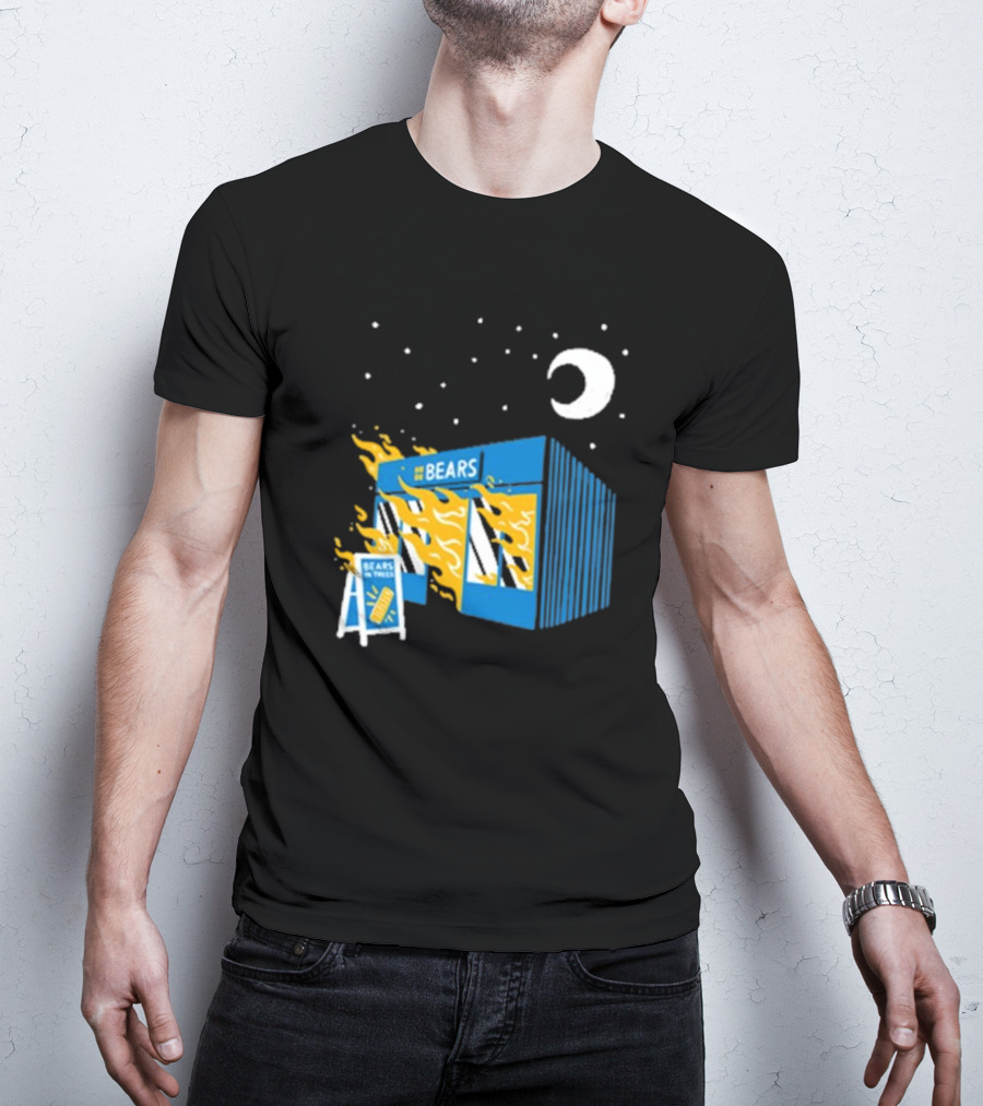 Bears Bakery On Fire Charcoal Night Scene T-Shirt