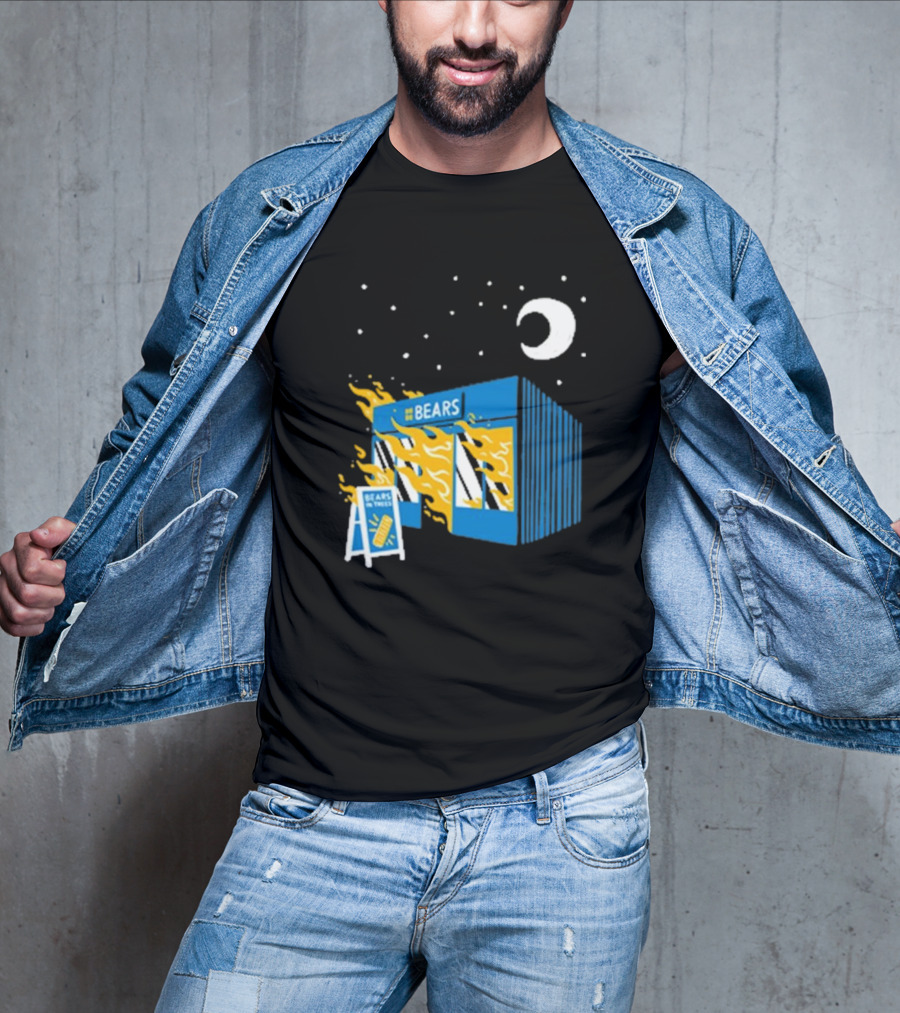 Bears Bakery On Fire Charcoal Night Scene T-Shirt