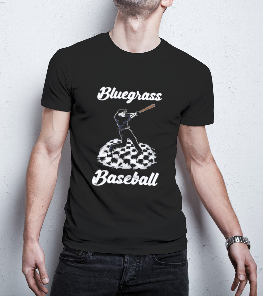 Bluegrass Baseball Skeleton Player Batting On Checkered Field T-Shirt