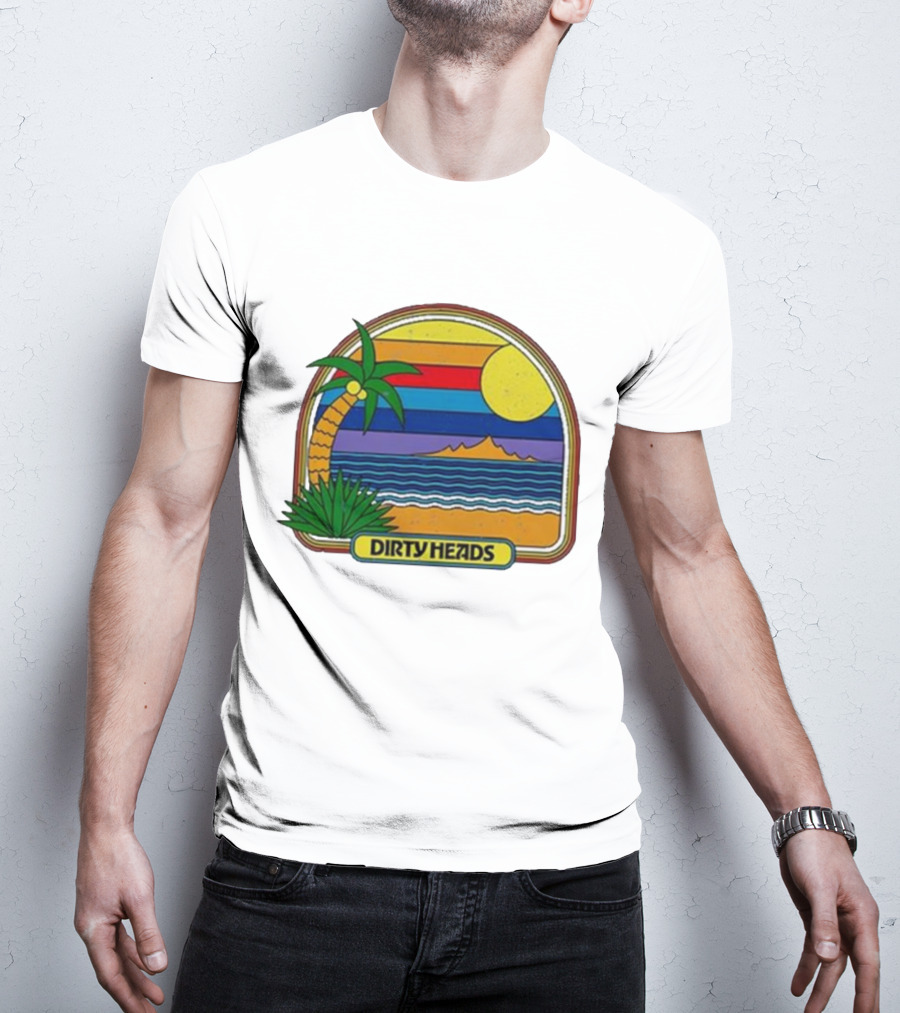 Dirty Heads Retro Beach Sunset Palms Ocean Scene T-Shirt