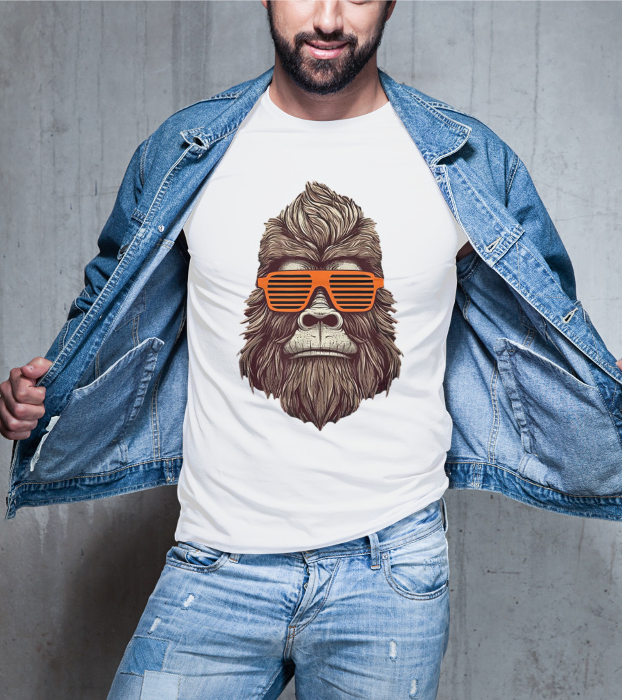 Bigfoot Birthday Boy Cool Striped Sunglasses Animal Party T-Shirt