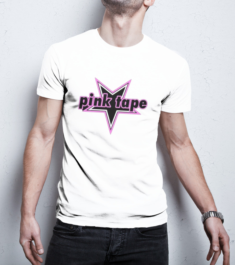 Pink Tape Star Icon Bold Black And Pink T-Shirt