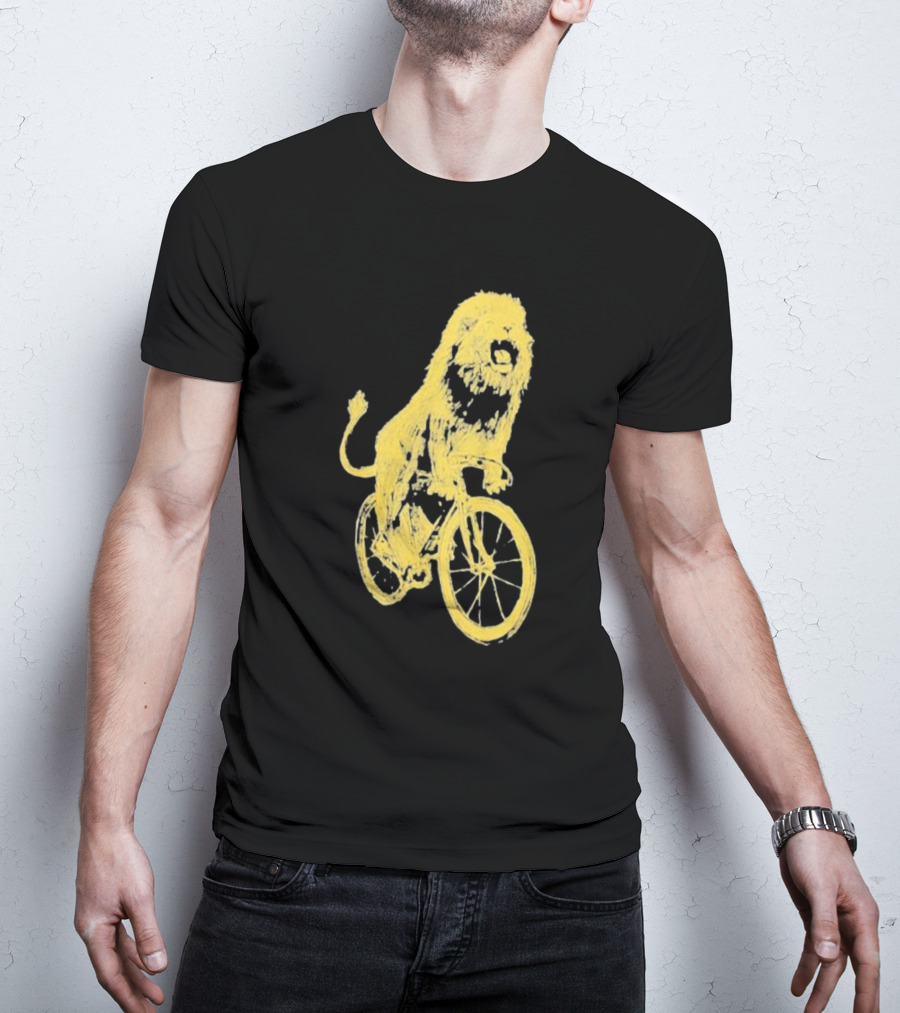 Lion Riding Bicycle Sketch Yellow T-Shirt