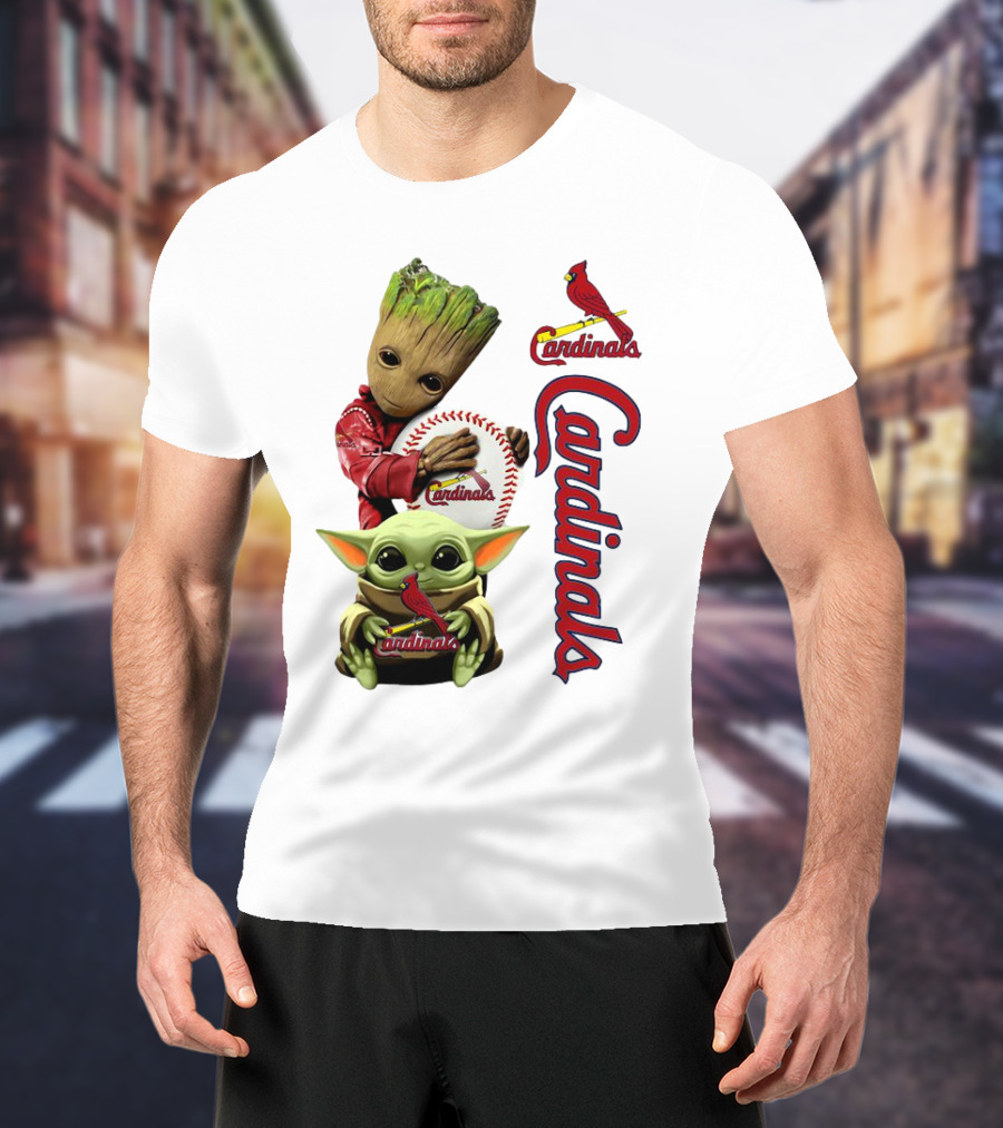 Baby Groot And Baby Yoda Hugging St. Louis Cardinals Baseball T-Shirt