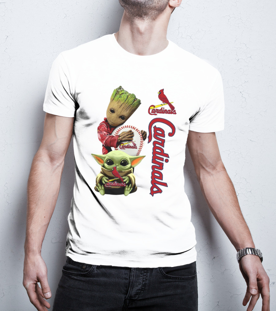 Baby Groot And Baby Yoda Hugging St. Louis Cardinals Baseball T-Shirt