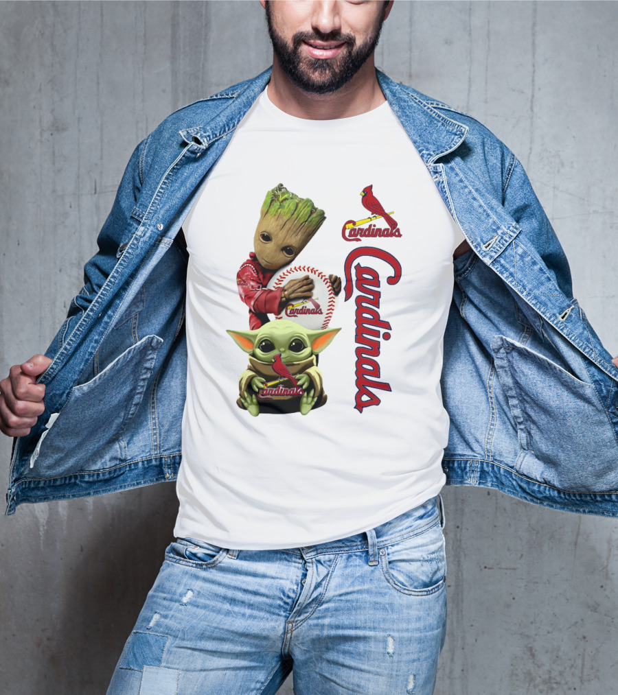 Baby Groot And Baby Yoda Hugging St. Louis Cardinals Baseball T-Shirt