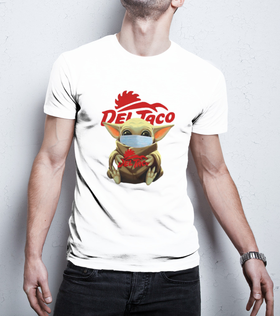 Baby Yoda Wearing Face Mask Holding Del Taco T-Shirt