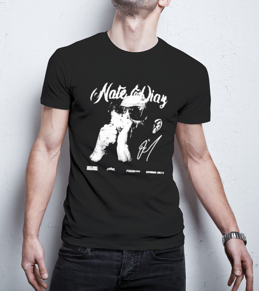 Nate Diaz Big Face Smoke Saturday July 6 Black Hat Mafia 육백팔십팔 Pshhoppy T-Shirt