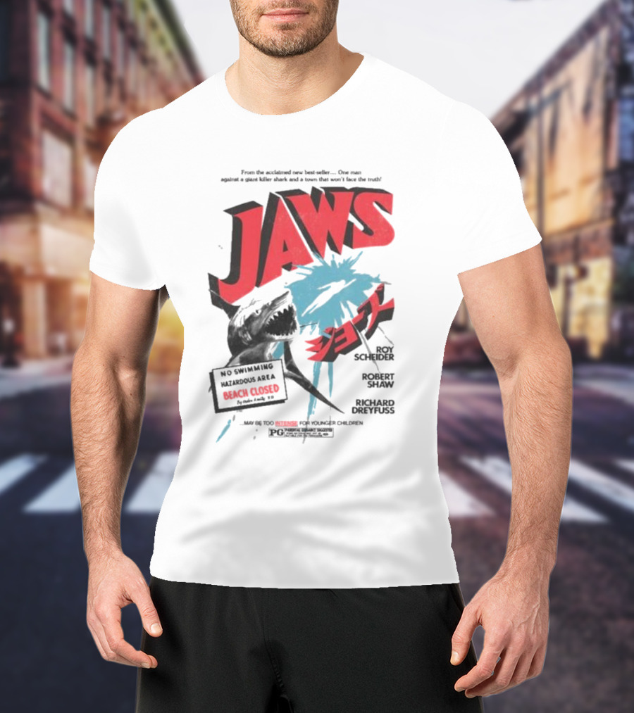 Jaws From The Acclaimed New Best Seller One Man Against A Giant Killer Shark And A Town That Won’t Face The Truth Beach Closed T-Shirt