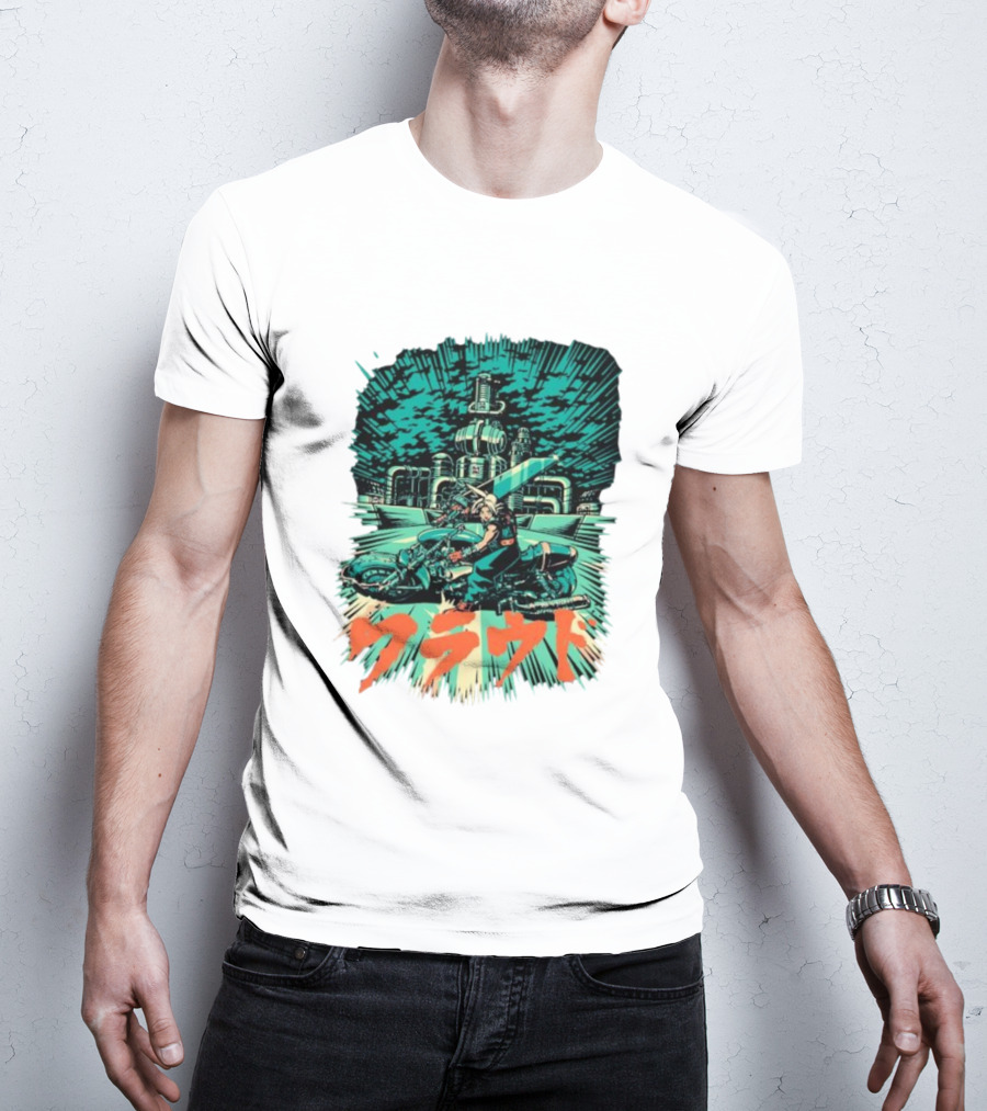 Cloud Motorcycle Slide PixelEyeBat Midgar Scene T-Shirt