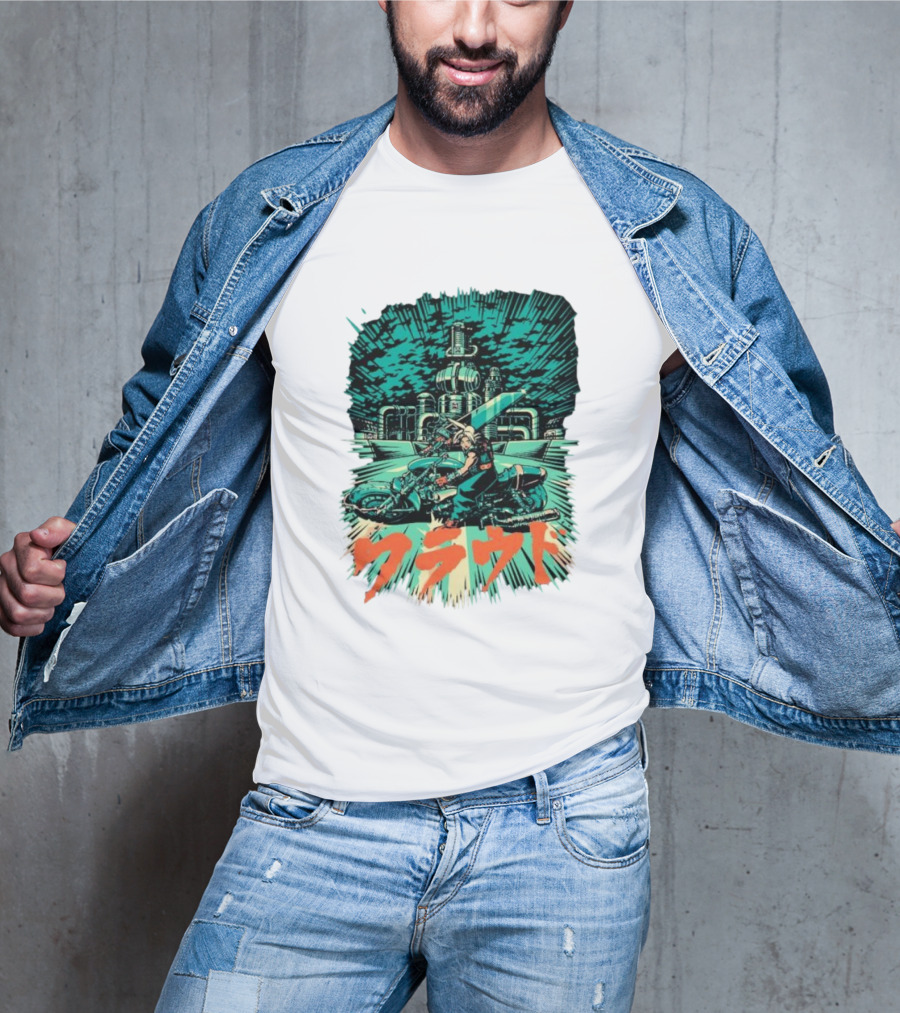 Cloud Motorcycle Slide PixelEyeBat Midgar Scene T-Shirt