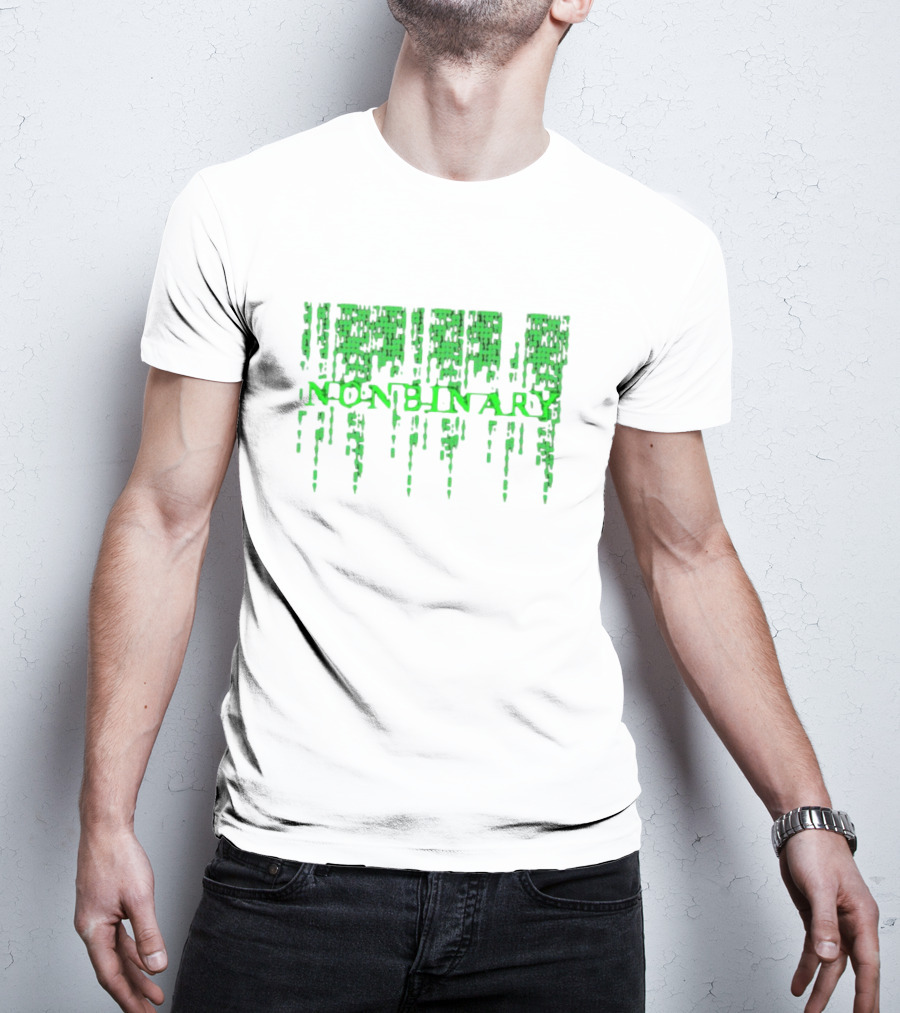 Non Binary Code Matrix-Inspired Green Text T-Shirt