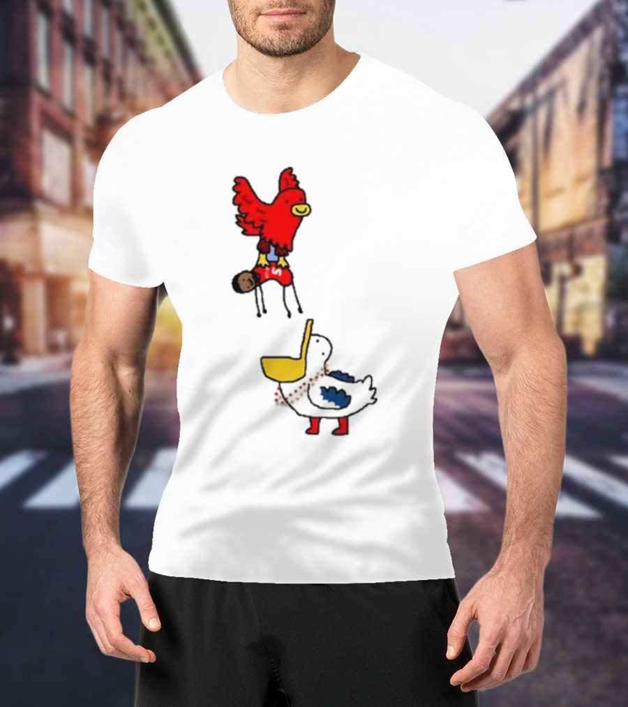 Atlanta Hawks Trade Dejounte Murray Featuring Cartoon Red Hawk Flying Over Pelican T-Shirt