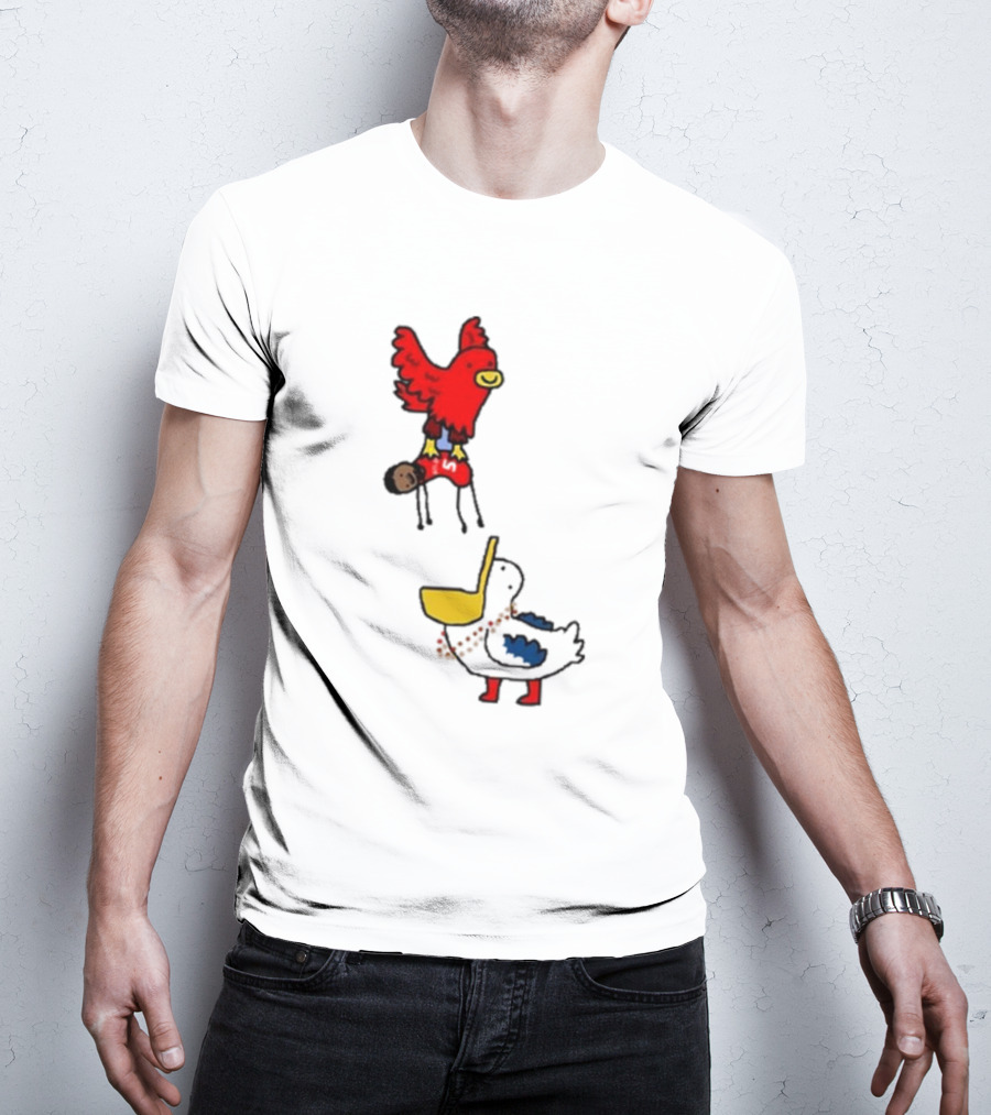 Atlanta Hawks Trade Dejounte Murray Featuring Cartoon Red Hawk Flying Over Pelican T-Shirt