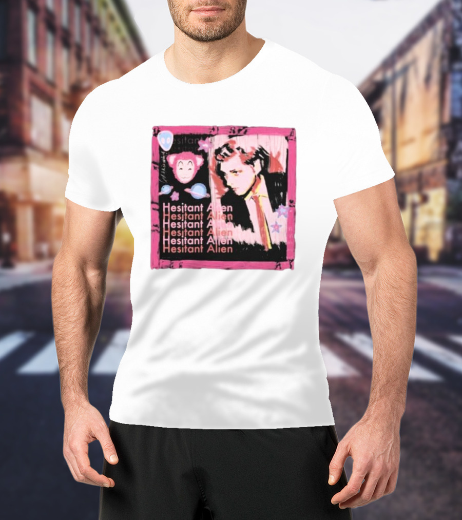 Hesitant Alien Pink Portrait Repeated Text And Mask Cartoon T-Shirt