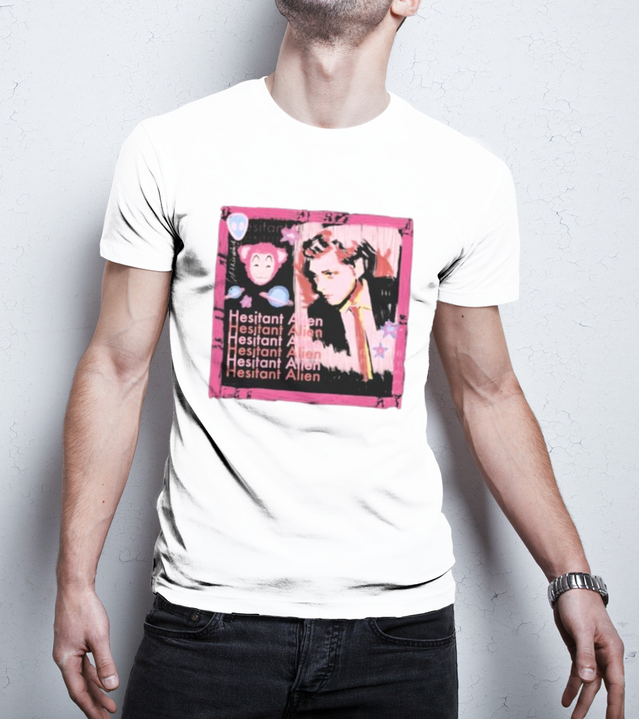 Hesitant Alien Pink Portrait Repeated Text And Mask Cartoon T-Shirt