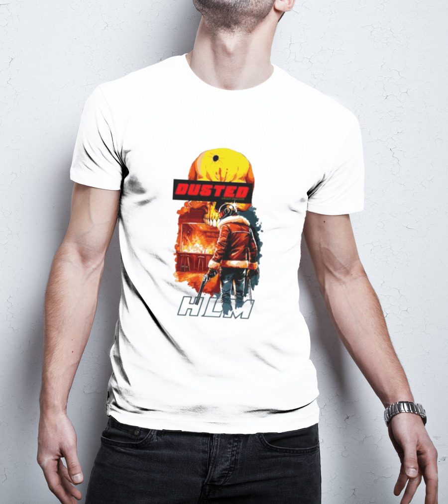 Dusted Miami Burnine Hlm Flame Skull Pilot Jacket Guns T-Shirt