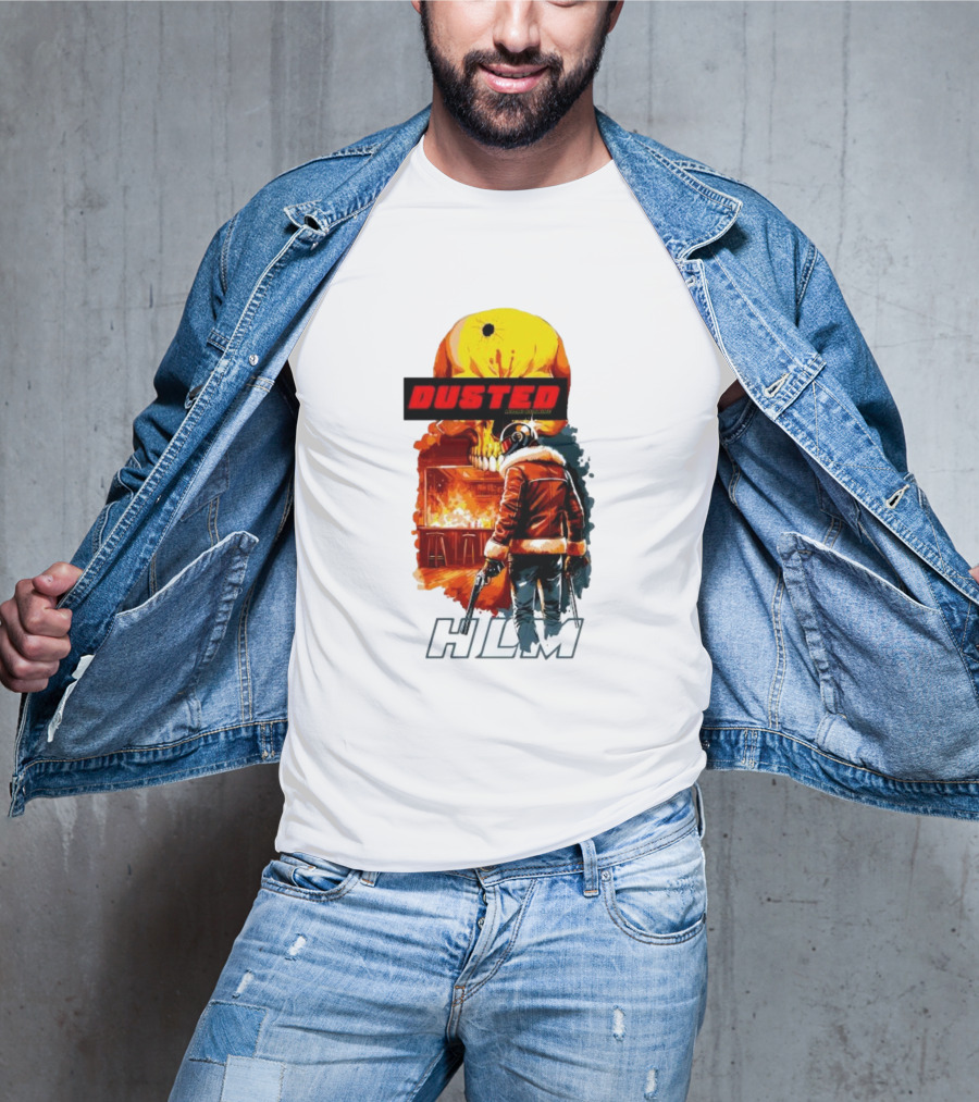 Dusted Miami Burnine Hlm Flame Skull Pilot Jacket Guns T-Shirt