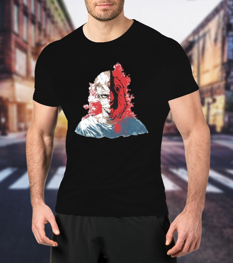 Hospital Jacket Escape Graphic Red Splatter Masked Face T-Shirt