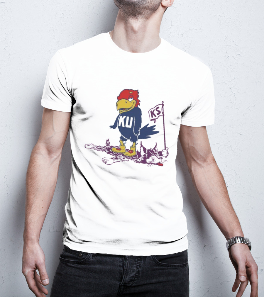 Kansas Jayhawks Vintage Rare Rivalry KU KS Flag T-Shirt